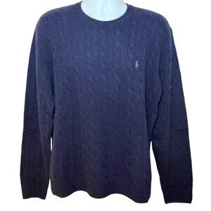 Polo Ralph Lauren Cable Knit Sweater Wool Cashmere Mens L Navy Blue Crew Neck